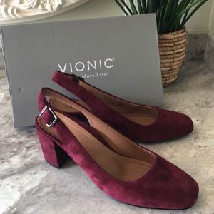 Vionic Nareen Suede Leather Slingback Wine Pump 8